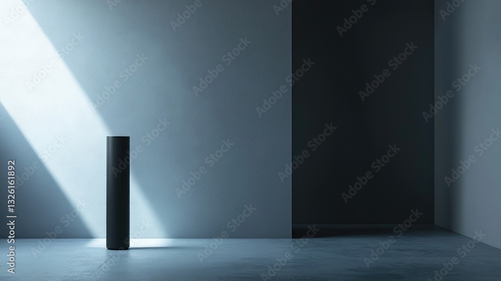 Simple, uncluttered space featuring a central black column Simple, uncluttered space featuring a central black column