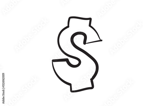 Hand drawn dollar icon, USA currency sign, usd coin symbol, dollars ink drawing, price vector illustration