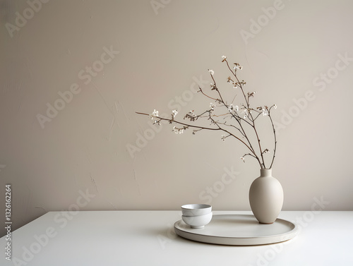 Still life photography of flower arrangement in a minimalist vase