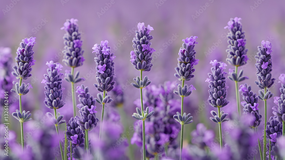 Realistic illustration of fresh, ripe lavender, emphasizing its smooth texture and vibrant color, against a clean white background for a fresh and minimalistic aesthetic.