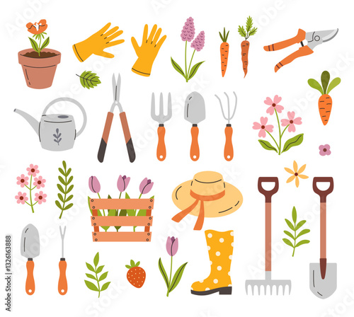 Hand-drawn gardening set, flowers