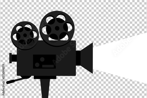 Vintage movie projector template with transparent background. Cinema movie film concept. Vector illustration