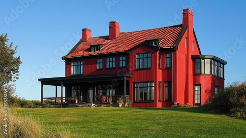 Anchers Hus: Red Architectural Building in Skagen, Denmark with Luxury Outdoor Residence photo