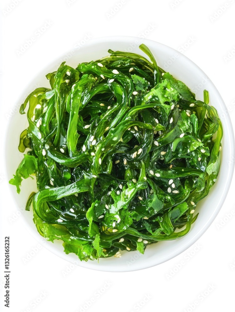 A bowl filled with seaweed and sesame seeds, perfect for salads or as a snack A bowl filled with seaweed and sesame seeds, perfect for salads or as a snack