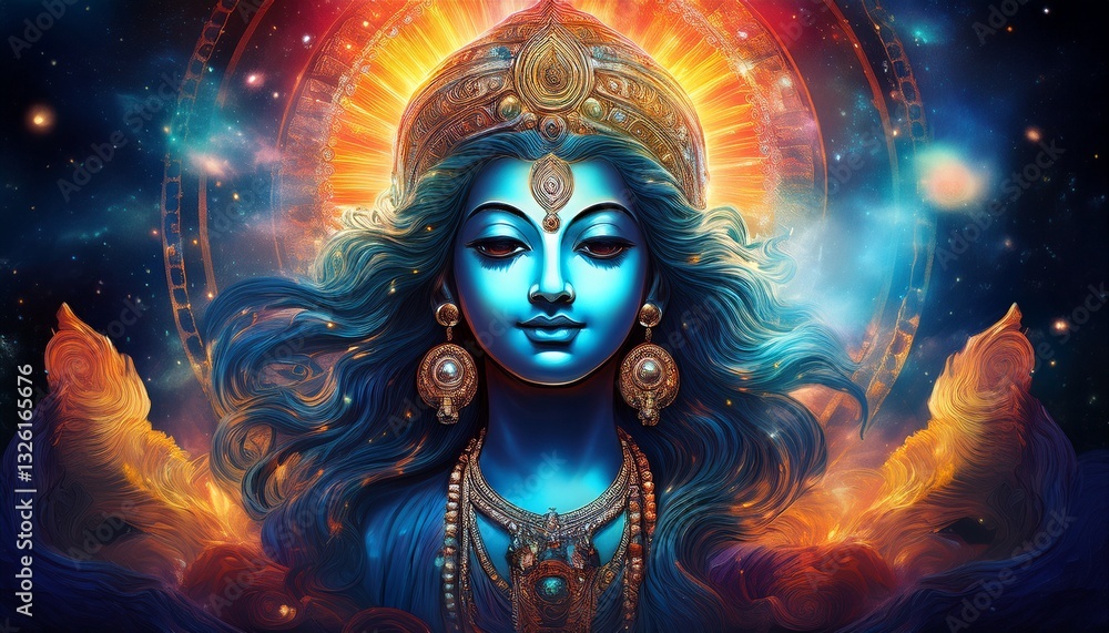 A captivating surreal fusion of the infinite cosmic universe and divine Hindu deities, rendered as celestial-inspired digital artwork. Mystical and powerful A captivating surreal fusion of the infinite cosmic universe and divine Hindu deities, rendered as celestial-inspired digital artwork. Mystical and powerful