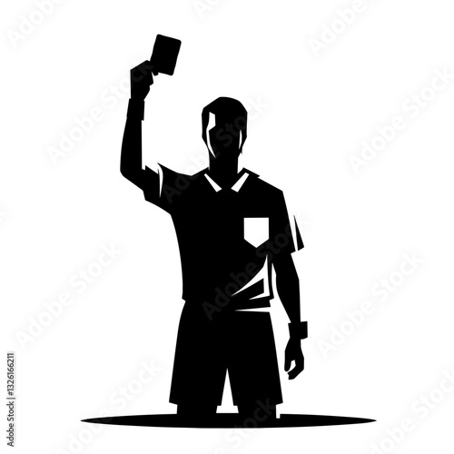 Soccer referee showing red card silhouette