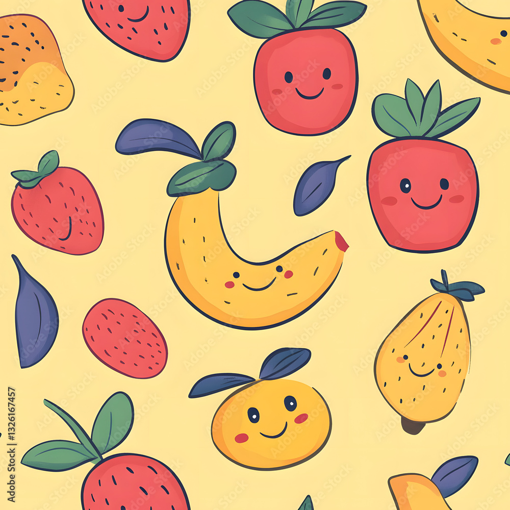 Happy Fruit Pattern Cheerful Bananas Strawberries More Happy Fruit Pattern Cheerful Bananas Strawberries More