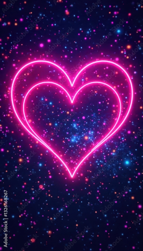 Intertwined neon hearts forming a celestial backdrop, fairytale, romance Intertwined neon hearts forming a celestial backdrop, fairytale, romance