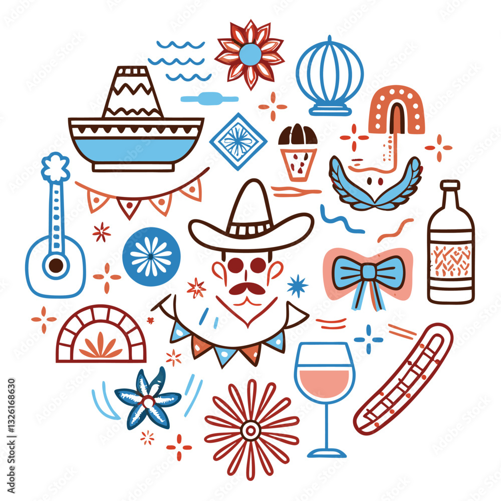 Fototapeta premium Cinco de Mayo day vector illustration icon elements symbols