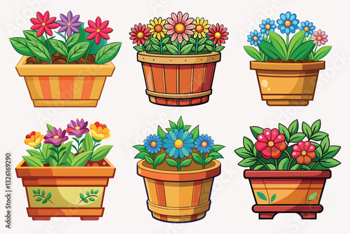 Flower tub vector isolated on white background.