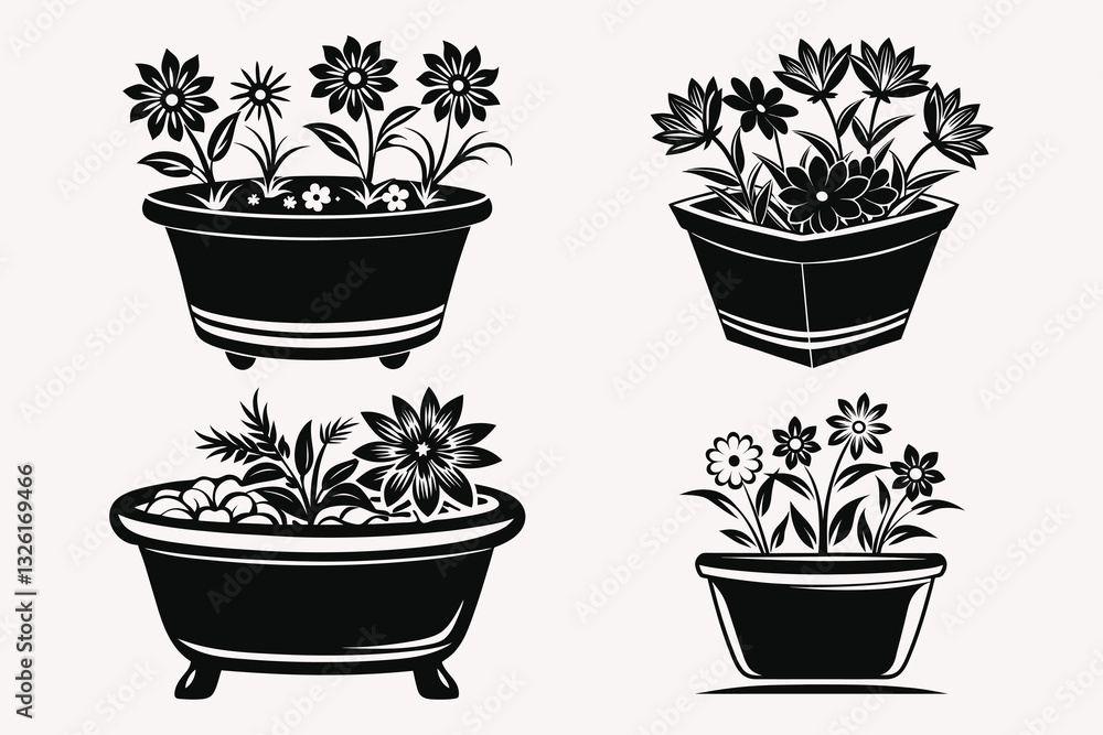 Flower tub silhouette vector isolated on white background. Flower tub silhouette vector isolated on white background.