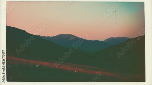 Vintage landscape with polaroid texture and faded colors for creative design