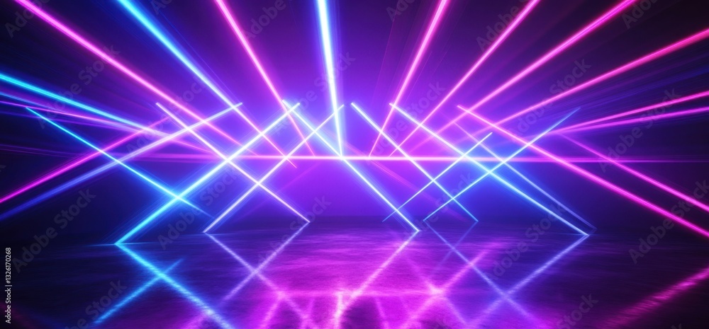 Obraz premium Vibrant neon lights creating dynamic shapes in empty room