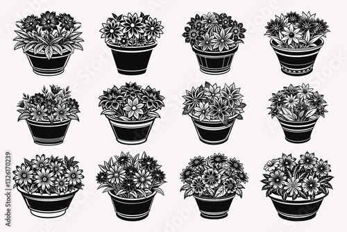 Flower tub silhouette vector isolated on white background.
