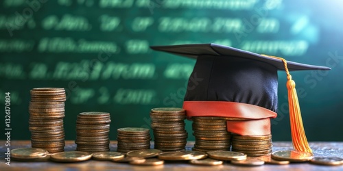 Wallpaper Mural A graduation cap sits atop a pile of coins, representing achievement and financial reward Torontodigital.ca
