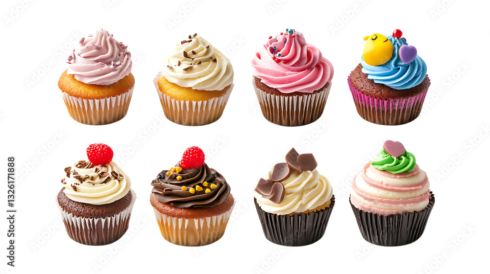 Pack Cupcake Set Against Transparent Background for Bakery Advertising, Dessert Packaging, or Party Catering Design Pack Cupcake Set Against Transparent Background for Bakery Advertising, Dessert Packaging, or Party Catering Design