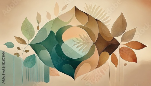 abstract painting symbolizing environmental protection with organic shapes in green and earthy color tones