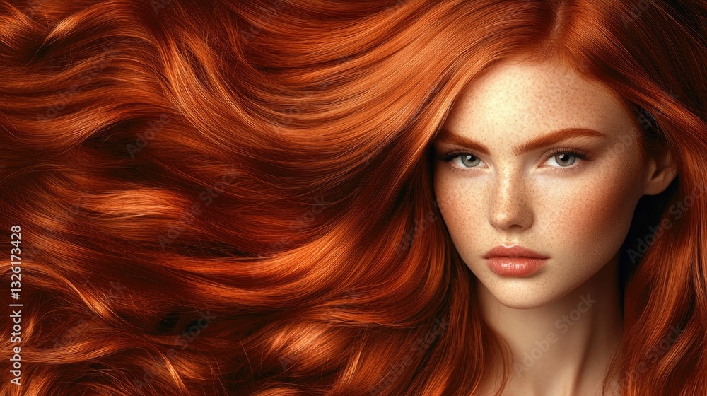 Close-up portrait of a woman with long red hair, great for editorial or commercial use Close-up portrait of a woman with long red hair, great for editorial or commercial use
