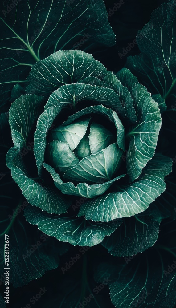 Obraz premium Close Up, Savoy Cabbage Head, Fresh Green Leaves, Organic Gardening, Texture, Details, Nature, Food