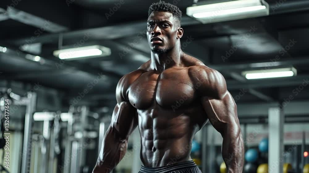 An individual showcases impressive muscular development in a gym setting, focused on strength training and fitness. The atmosphere emphasizes hard work and determination in achieving fitness goals An individual showcases impressive muscular development in a gym setting, focused on strength training and fitness. The atmosphere emphasizes hard work and determination in achieving fitness goals