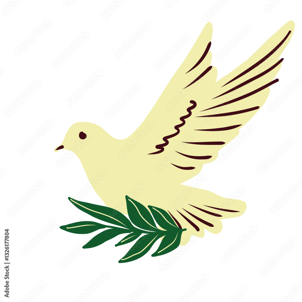 Fototapeta premium Vector illustration with white dove carryng an olive branch, symbol of peace.