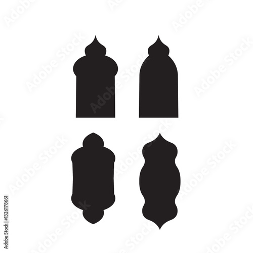 Oriental style islamic Ramadan Kareem and Eid Mubarak windows and arches. Arabic style icon shapes transparent png or isolated on white background.	
