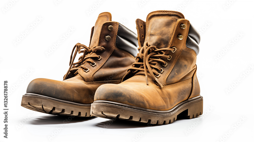 Brown Leather Work Boots LaceUp Rugged Studio Shot Brown Leather Work Boots LaceUp Rugged Studio Shot