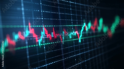 Abstract Financial Trading Chart with Dynamic Green and Red Candlestick Patterns on Dark Background
