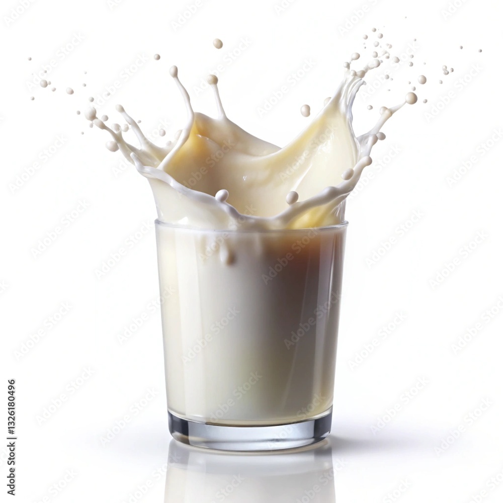 Glass of milk with splash on white background Glass of milk with splash on white background