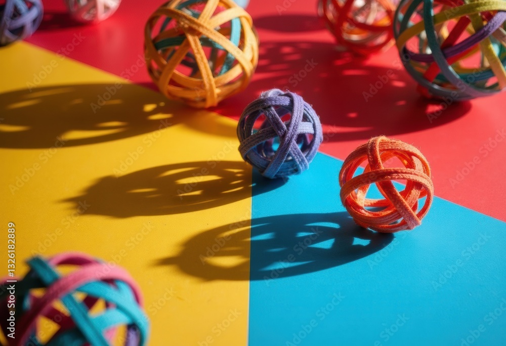Fototapeta premium Colorful rubber bands arranged in playful patterns on a vibrant background