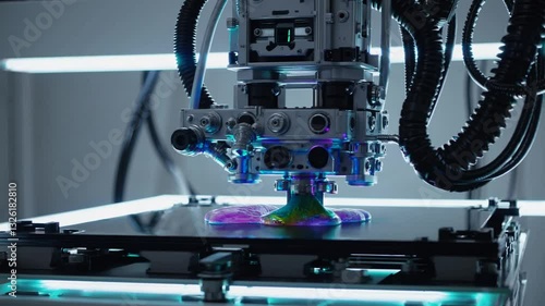 Robotic bioprinter meticulously constructing a realistic human kidney model in a futuristic research facility.