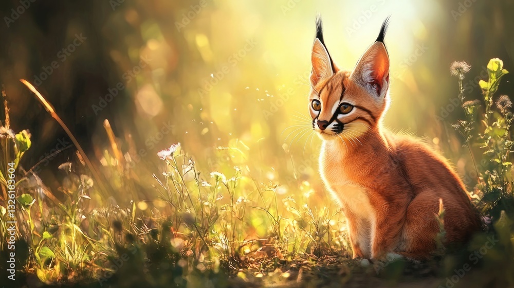 Obraz premium A Small Kitten With Long Ears Sitting In The Sunlight