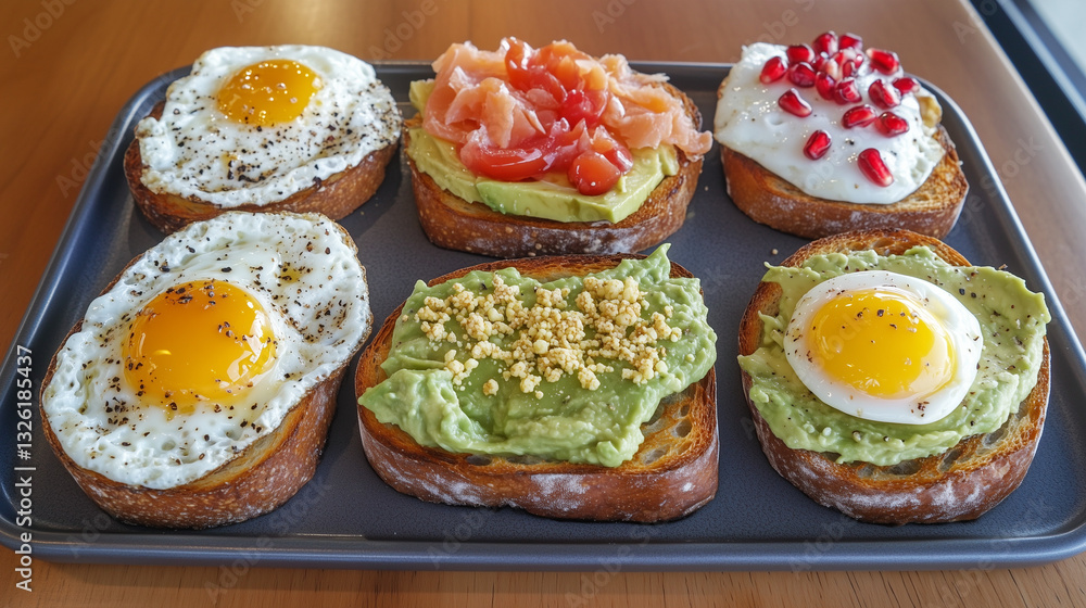 Gourmet Avocado Toast Platter with Various Toppings Gourmet Avocado Toast Platter with Various Toppings