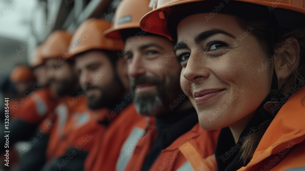 Fototapeta premium Construction Team in PPE Smiling for a Group Photo