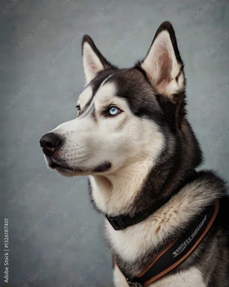 Fototapeta premium Husky with ears pricked up, listening attentively, expression of alertness. Listening dog.