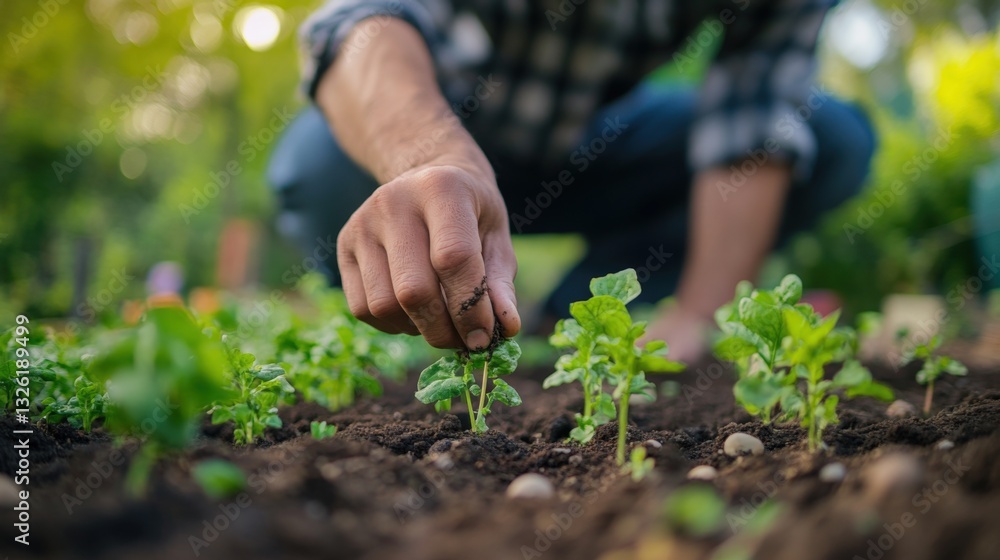 Close-up of hands planting seeds in fertile soil, nurturing young seedlings in a garden. Close-up of hands planting seeds in fertile soil, nurturing young seedlings in a garden.