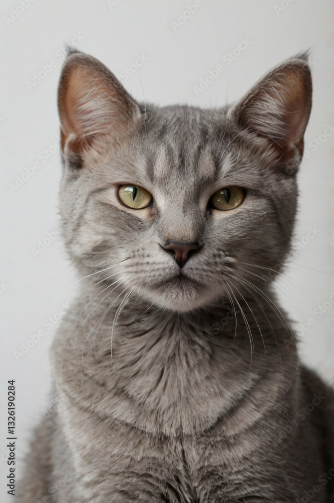 Purr Vibes. Gray cat, contented expression, clean white background. Purr Vibes. Gray cat, contented expression, clean white background.