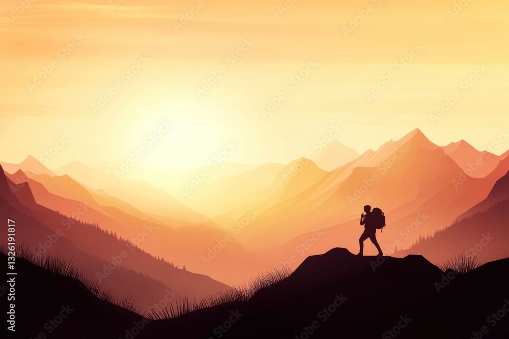 Exploring breathtaking landscapes while hiking at sunset in a serene natural setting Exploring breathtaking landscapes while hiking at sunset in a serene natural setting