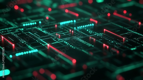 Futuristic Abstract Digital Landscape with Neon Lights and Circuit Patterns for Technology Backgrounds