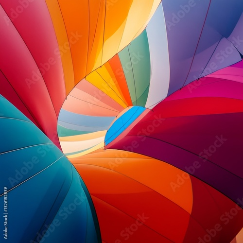 Vibrant Colors of Hot Air Balloon Canopy from Below Viewpoint