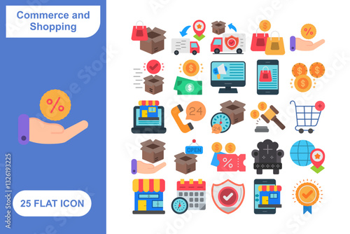 Wallpaper Mural Ecommerce and Shopping Flat Icon Set, Collection of 25 Ecommerce and Shopping Flat Icon Set – 25 Cart, Payment, and Online Store Icons Torontodigital.ca