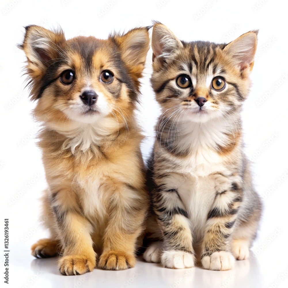 Portrait of a cute cat and an adorable puppy Portrait of a cute cat and an adorable puppy
