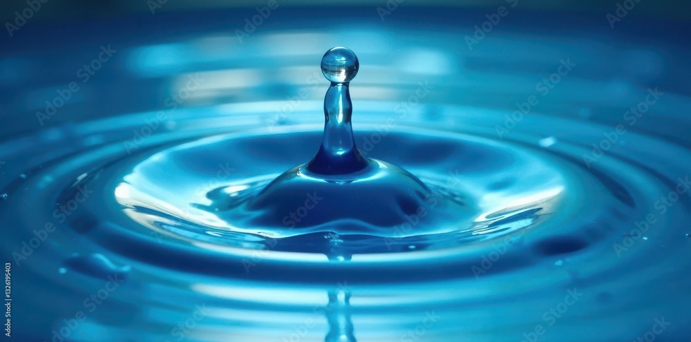 Liquid droplet impact, blue water surface ripples, clean, still, nature Liquid droplet impact, blue water surface ripples, clean, still, nature
