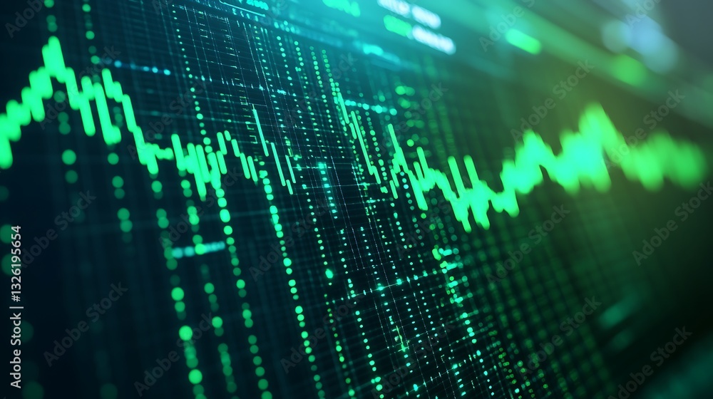 Green Digital Waveform on Dark Background Representing Data Analysis and Financial Trends in Technology Sector Green Digital Waveform on Dark Background Representing Data Analysis and Financial Trends in Technology Sector