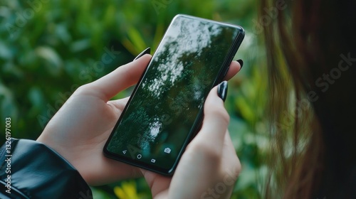 Wallpaper Mural Woman Viewing Nature Photography on Smartphone Torontodigital.ca