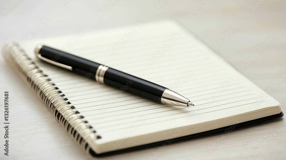 Black Pen Resting on Open Notepad with Blank Pages for Writing Black Pen Resting on Open Notepad with Blank Pages for Writing