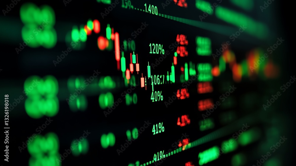 Stock market trading data visualization with green and red candlestick chart displaying price fluctuations Stock market trading data visualization with green and red candlestick chart displaying price fluctuations