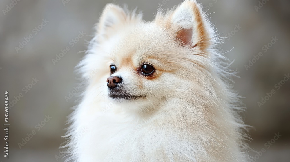 Charming fluffy white dog with bright eyes and soft fur Charming fluffy white dog with bright eyes and soft fur