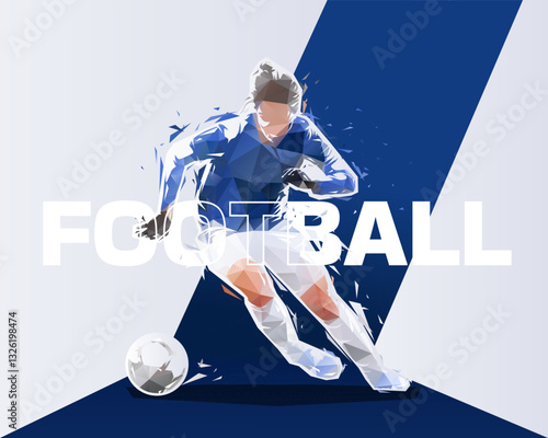 Football women graphic design, female soccer player. Sports low polygonal vector illustration