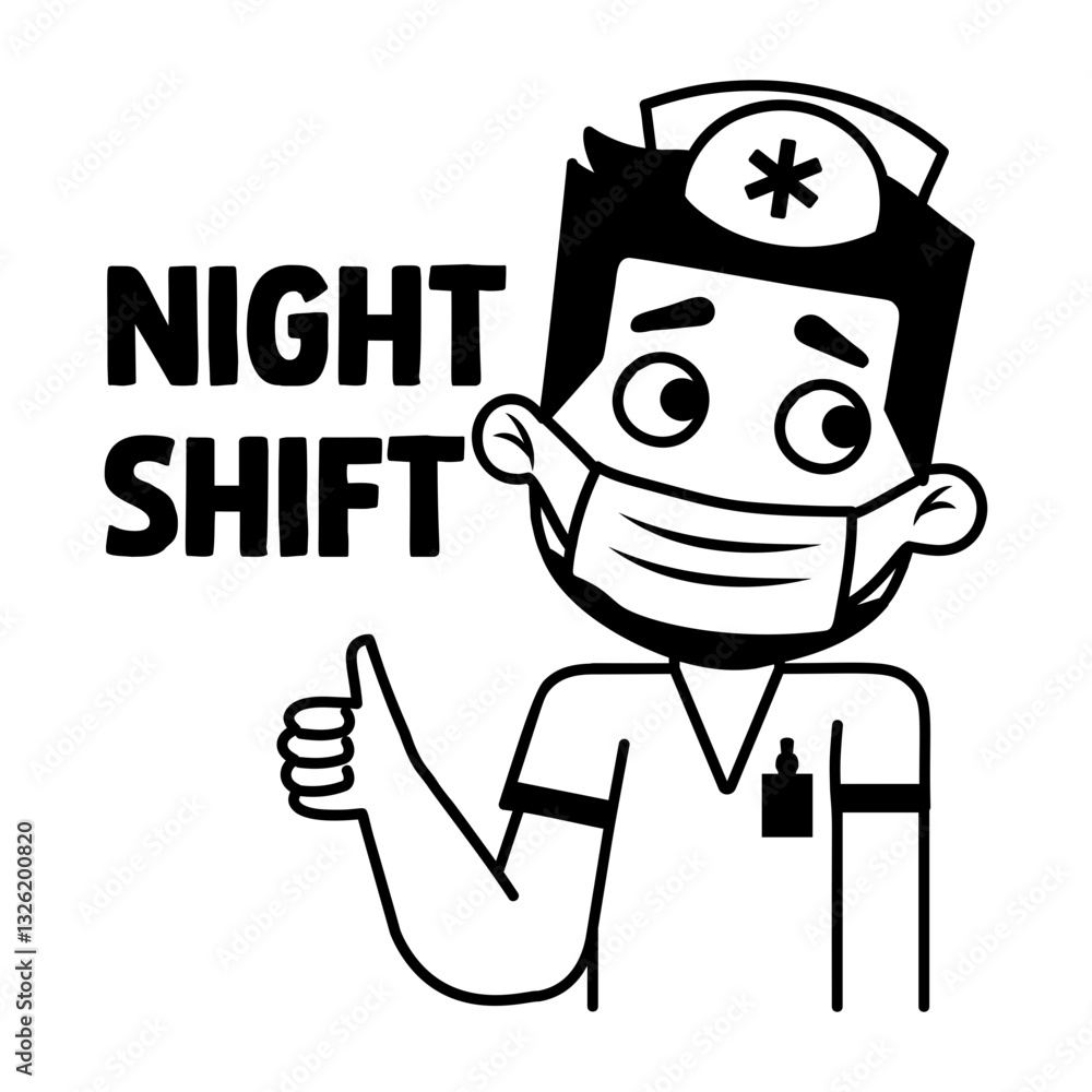 A glyph sticker of medical character with night shift typography A glyph sticker of medical character with night shift typography